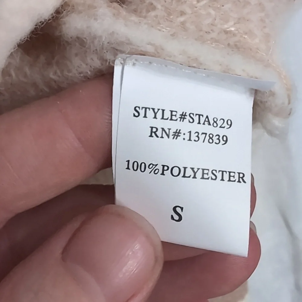 Debut Tan White Checker Print Crewneck Cropped Sweater Oversized Size Small - Picture 3 of 4